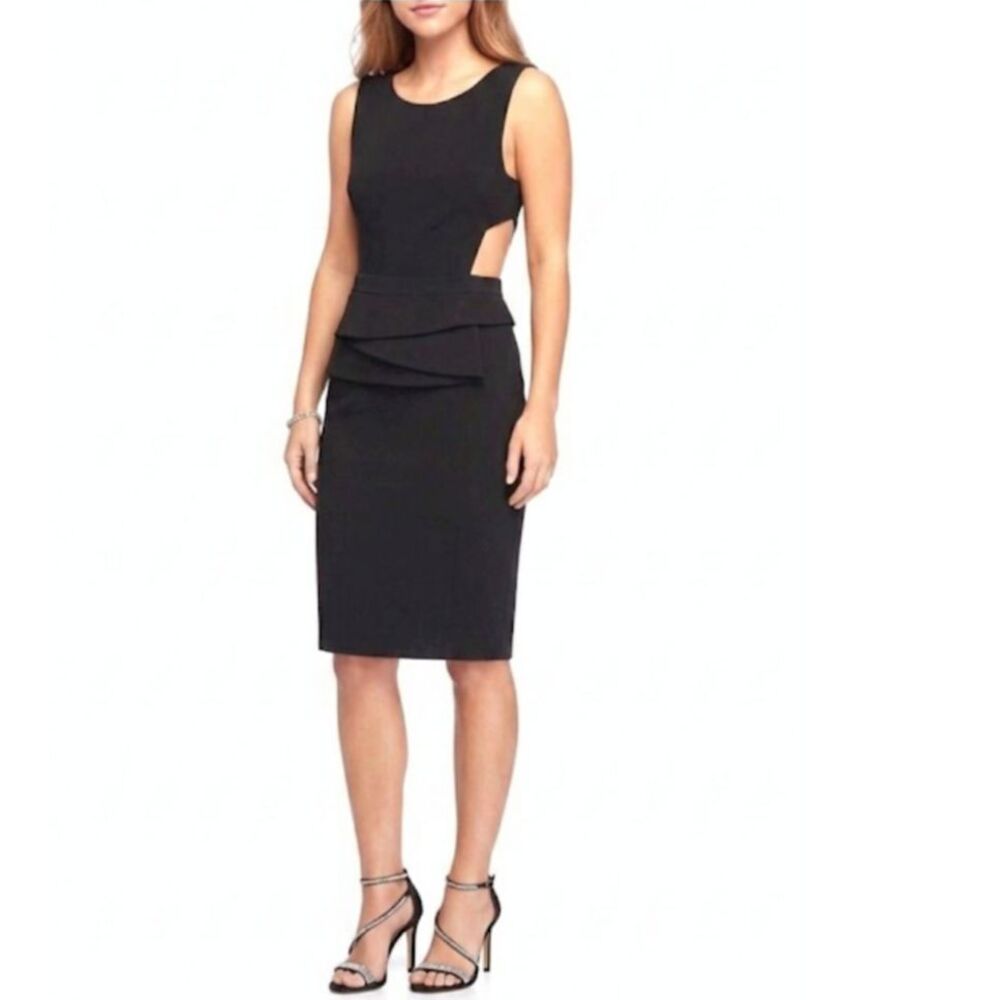 Betsy & Adam Women's Black Sleeveless Cut-Out Waist Peplum Cocktail Dress Sz 10